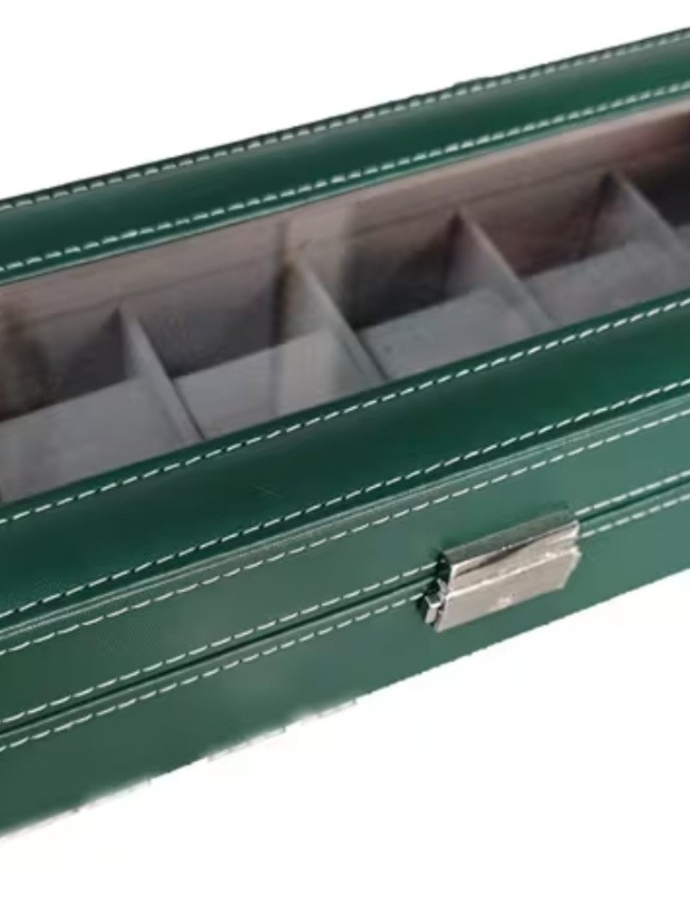 Green Leather Watch Storage Case with Glass Top 6slots